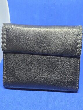 Vintage Buxton Black Leather Trifold Wallet Whipstitch Edge Coin Pocket ID Slot
